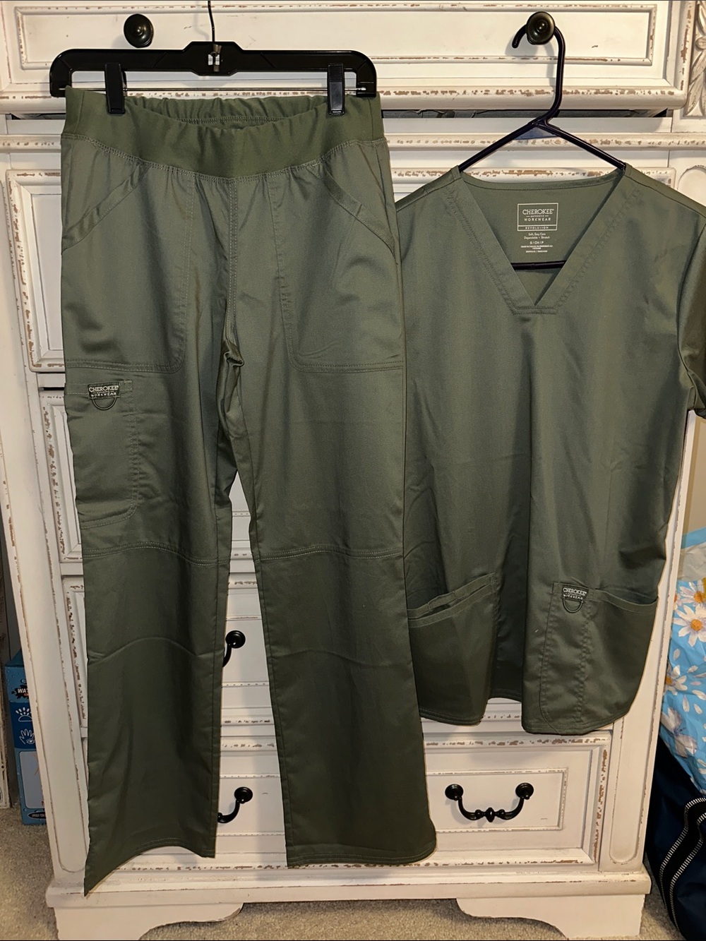 Cherokee Olive Green Medical Scrub Top and Pants